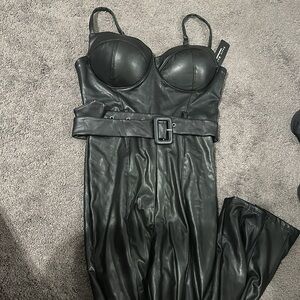 Black faux leather jumpsuit NWT